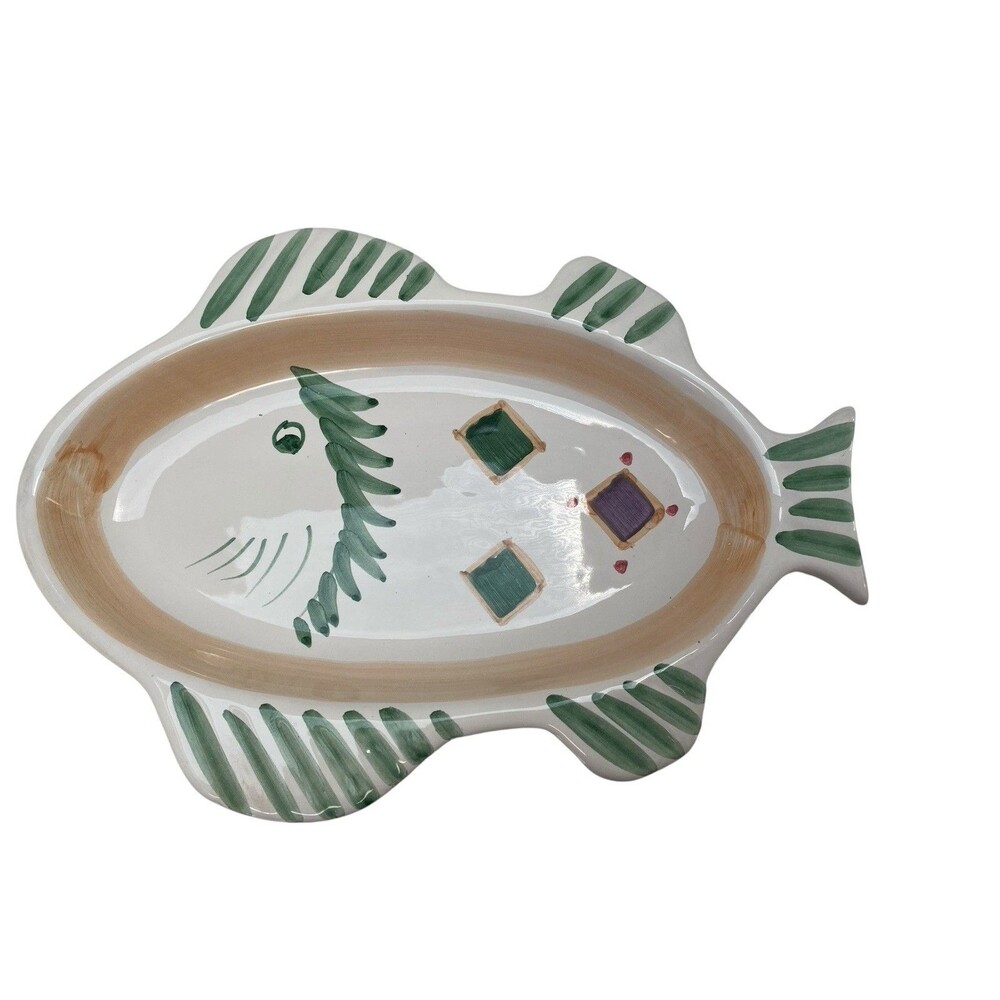Caleca Belvidere Italy Set 2 Hand Painted Fish Shaped Plates Italian Pottery - Picture 2 of 5